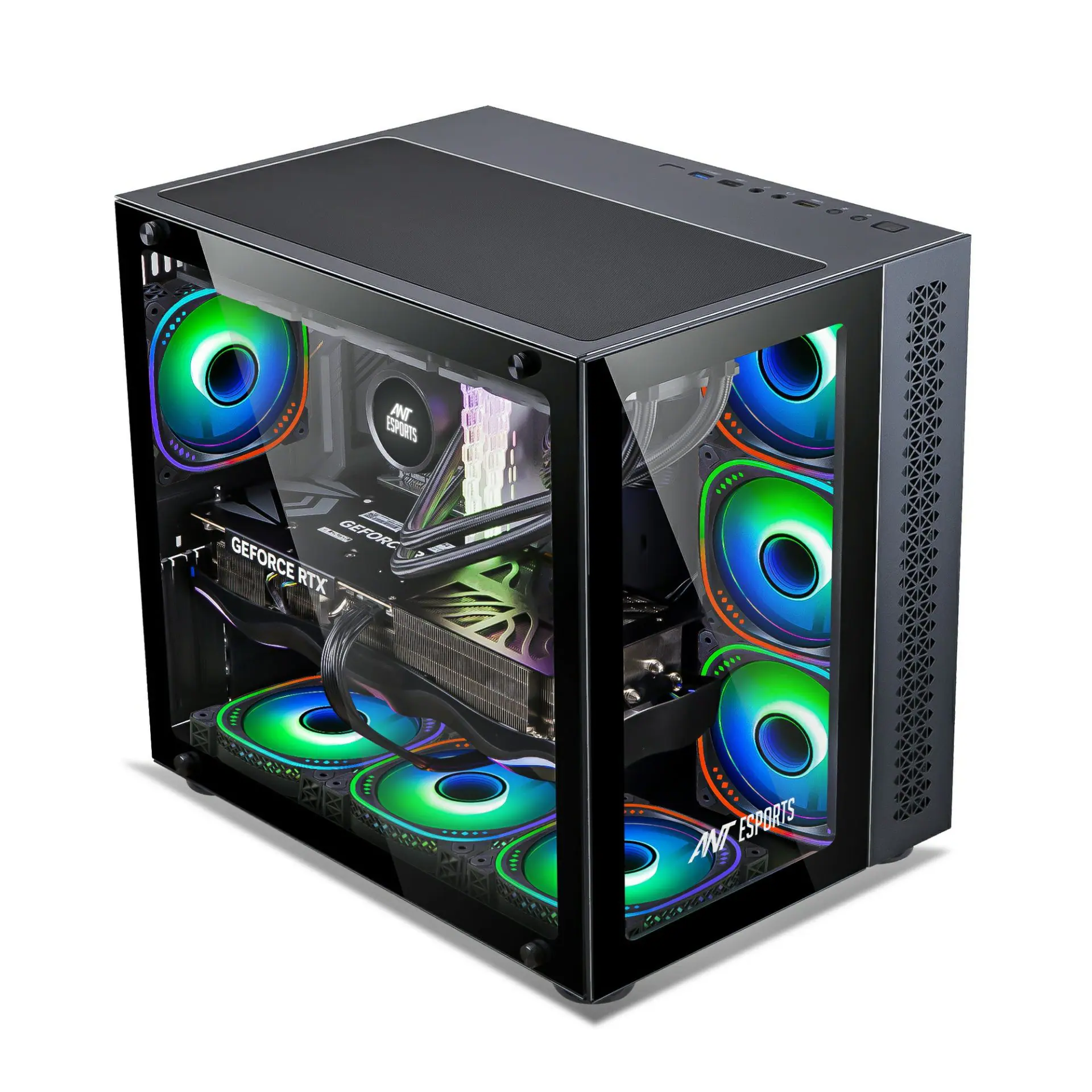 Ant Esports Gaming Cabinet Crystal ARGB Dual Chamber Black view 3